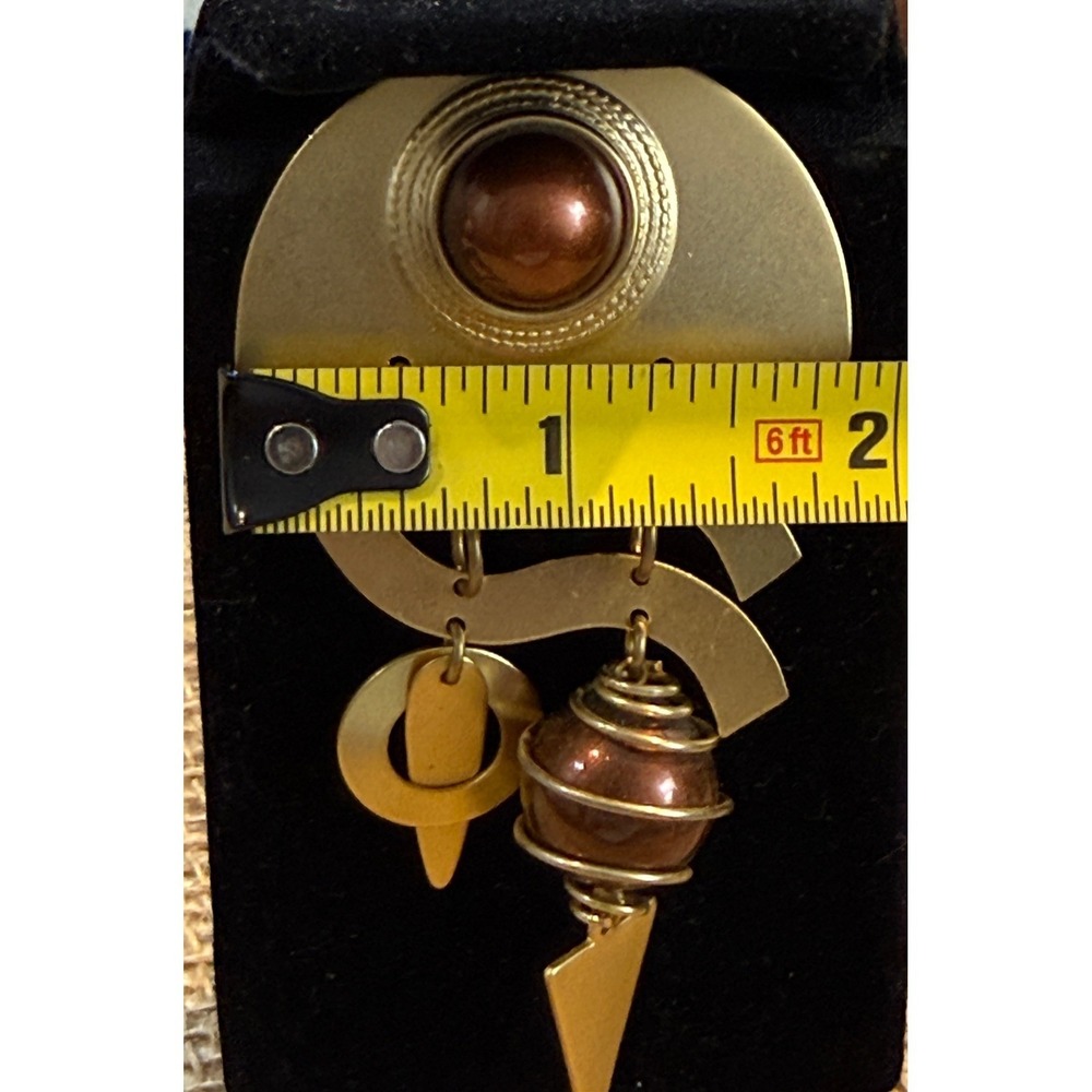 Vintage 80s Memphis Milano Style Geometric Matte Gold Statement Brooch Pin - Picture 6 of 6